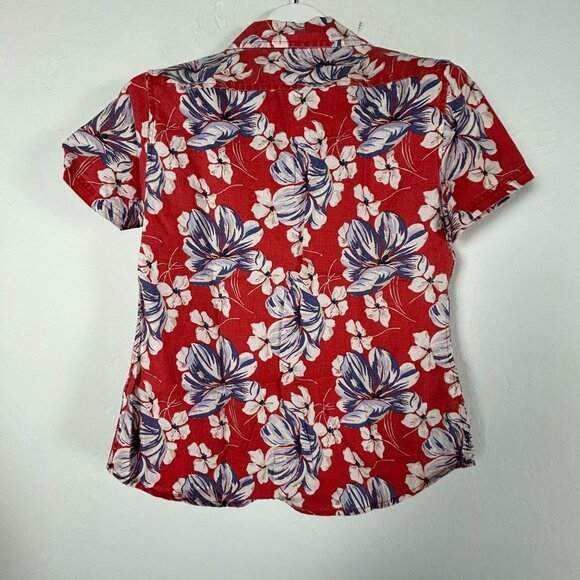 Tommy Bahama Womens Red Floral 100% Linen Button-Up Short Sleeve Shirt Top Small - Picture 2 of 7